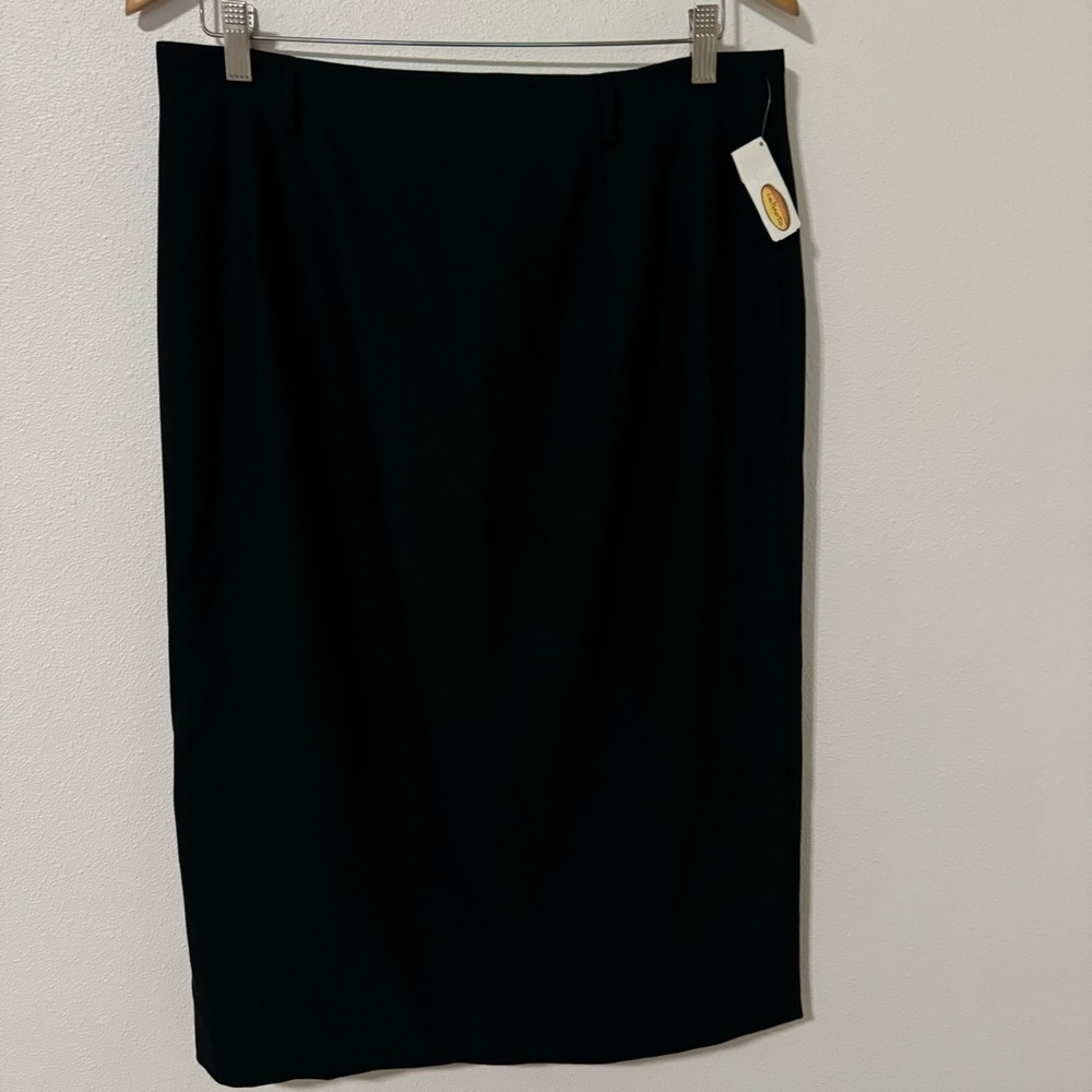Talbots Italian Wool Midi Pencil Skirt Black Rear Pleated Vent Japan Made NWT-14